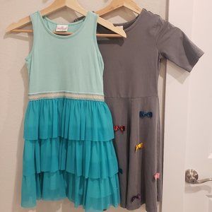 Hanna Andersson Blue Tulle - Gray Bows Party Dress Bundle Size 8